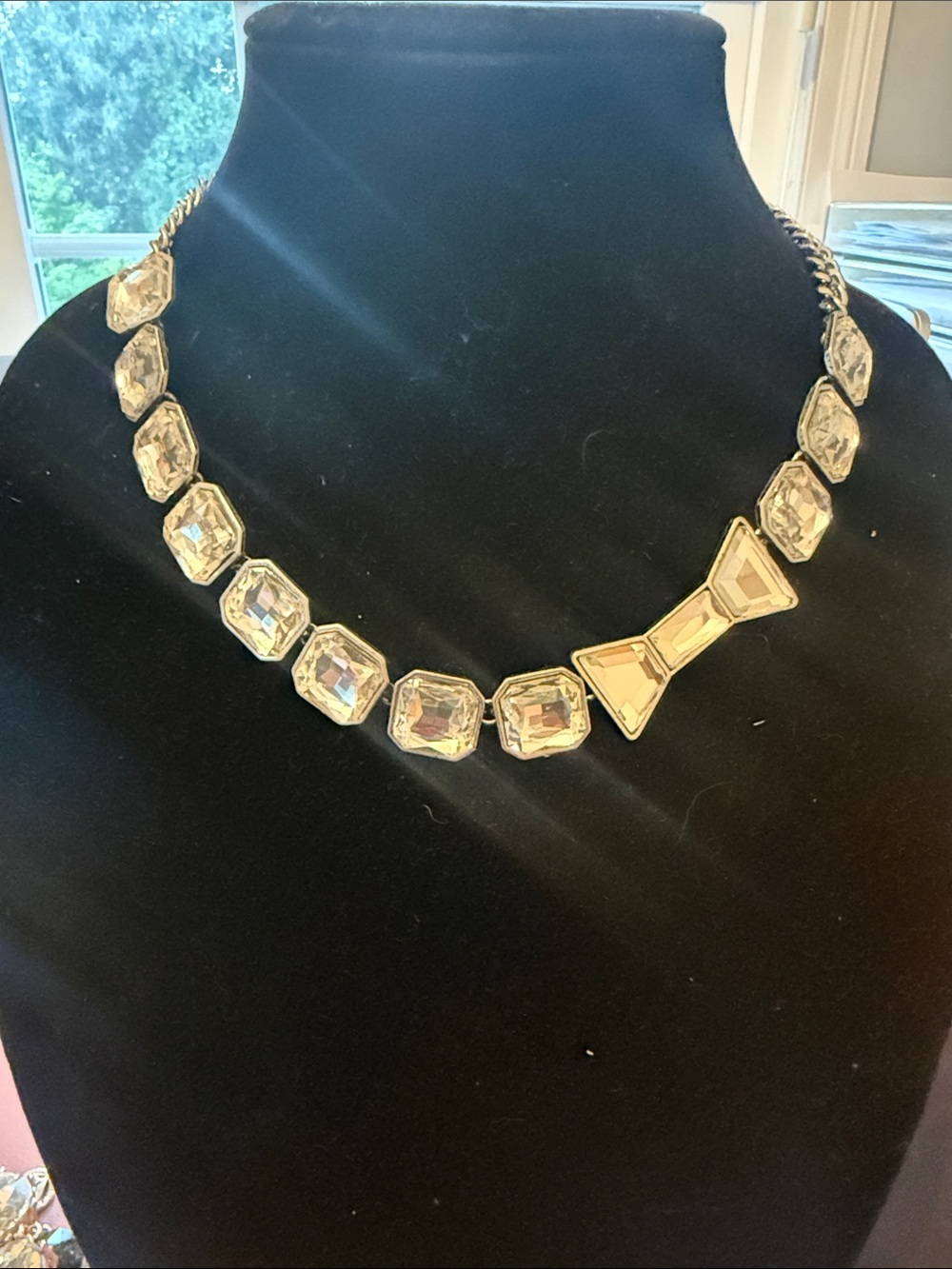 Silver Toned Clear Crystal Statement Necklace
